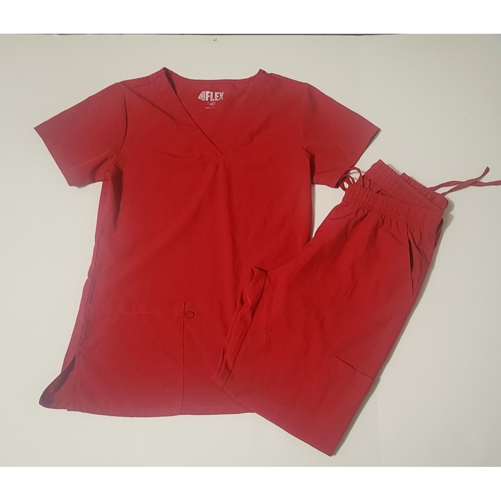 4Flex Women's Red Scrub Top and Drawstring Pants Set